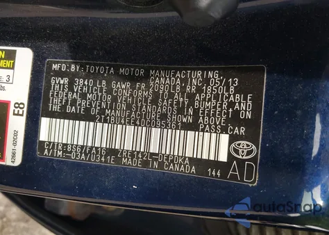 2013 Toyota Corolla L из США, поврежденный, VIN 2T1BU4EE4DC095361